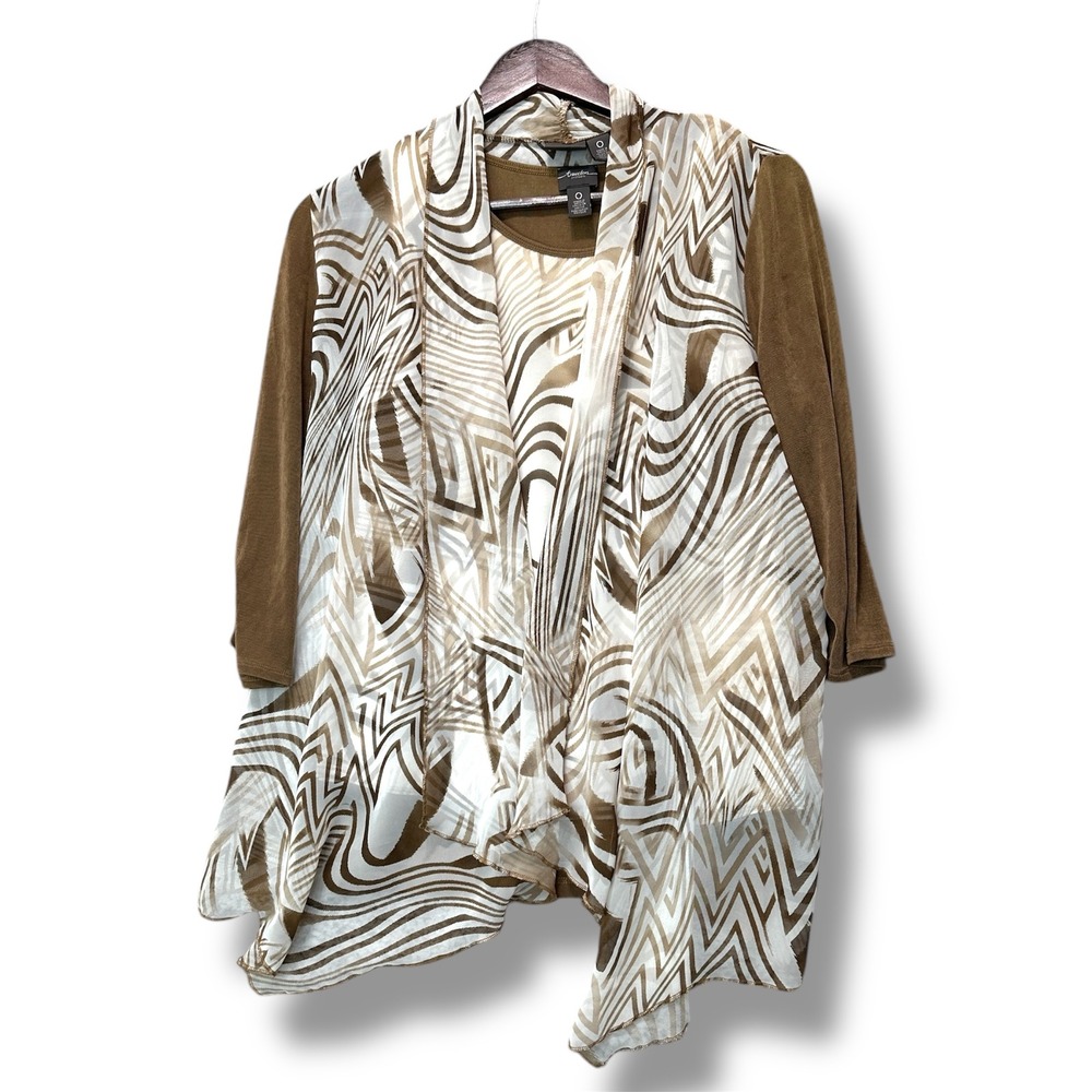 Travelers by‎ Chico's Cardigan Tank Top Set Brown Size S Artsy Resort Statement